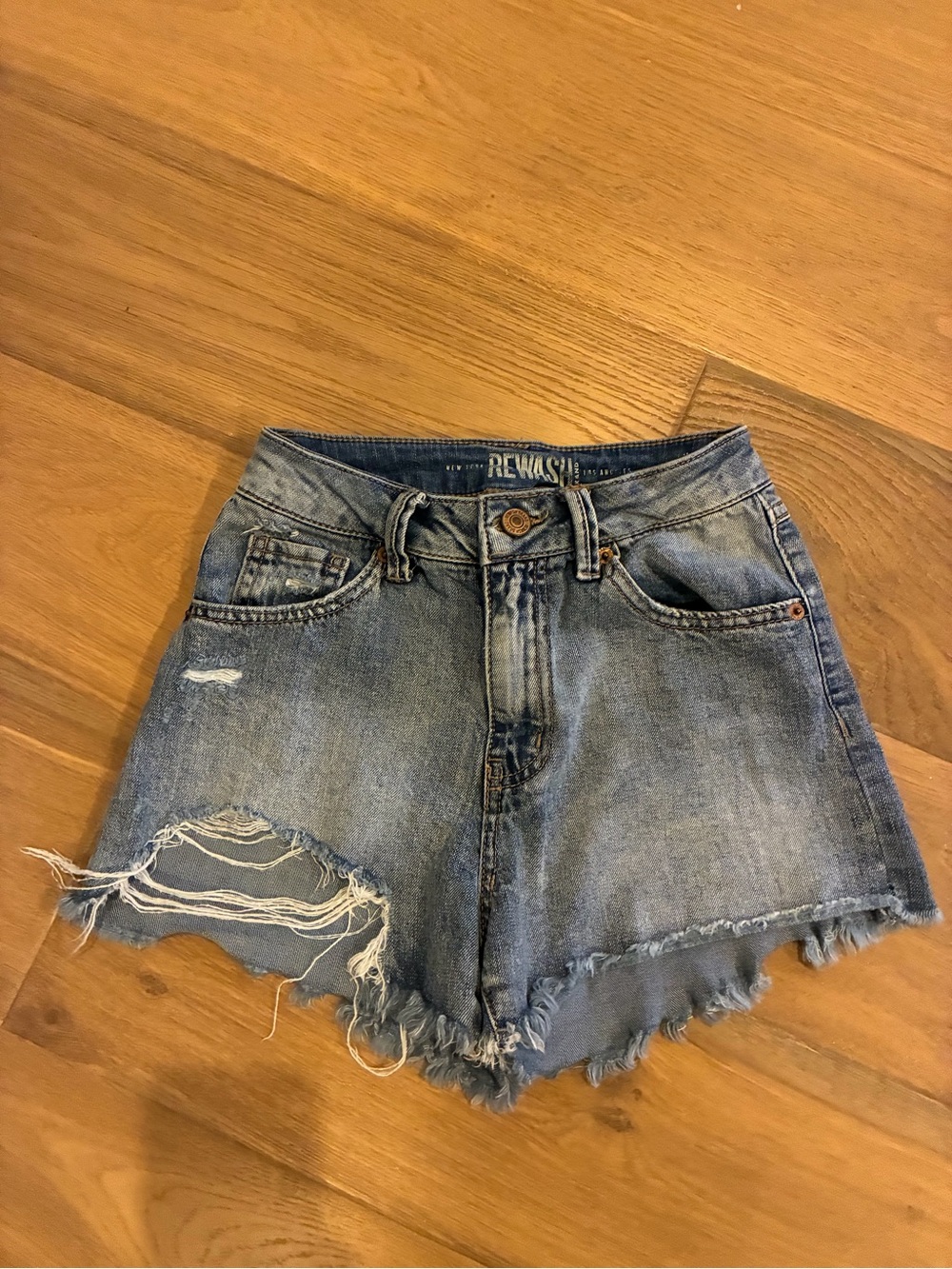 Rewash Distressed Denim Cutoff Shorts - Blue